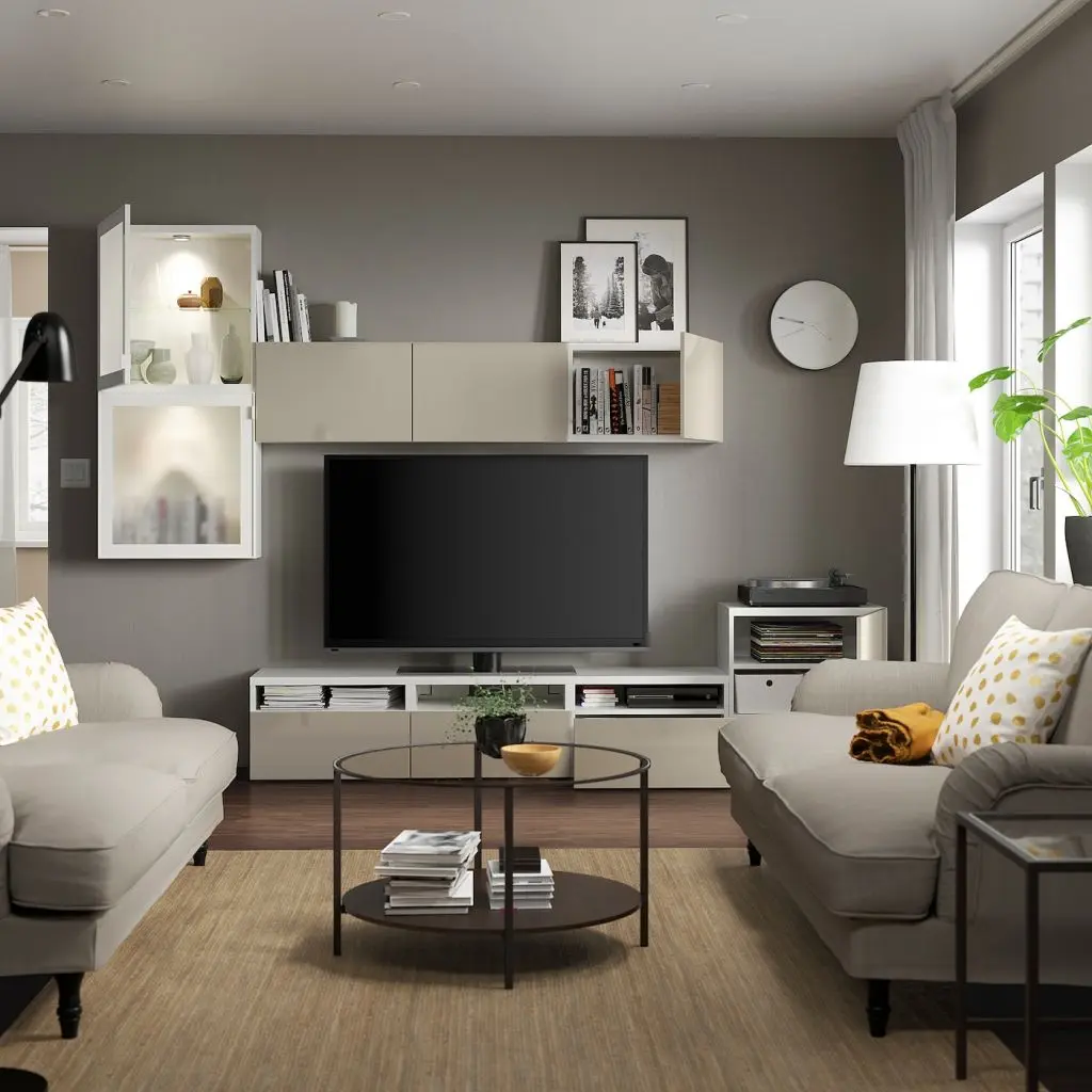 Белый/Сельсвикен глянцевый/бежевый матовое стекло