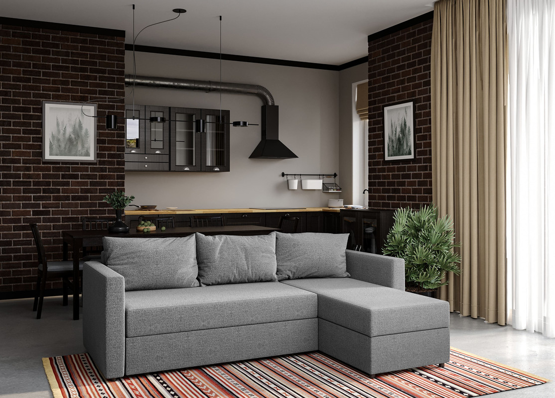 Диван угловой трехместный Вало с коротким подлокотником, серый, ткань рогожка — изображение 4