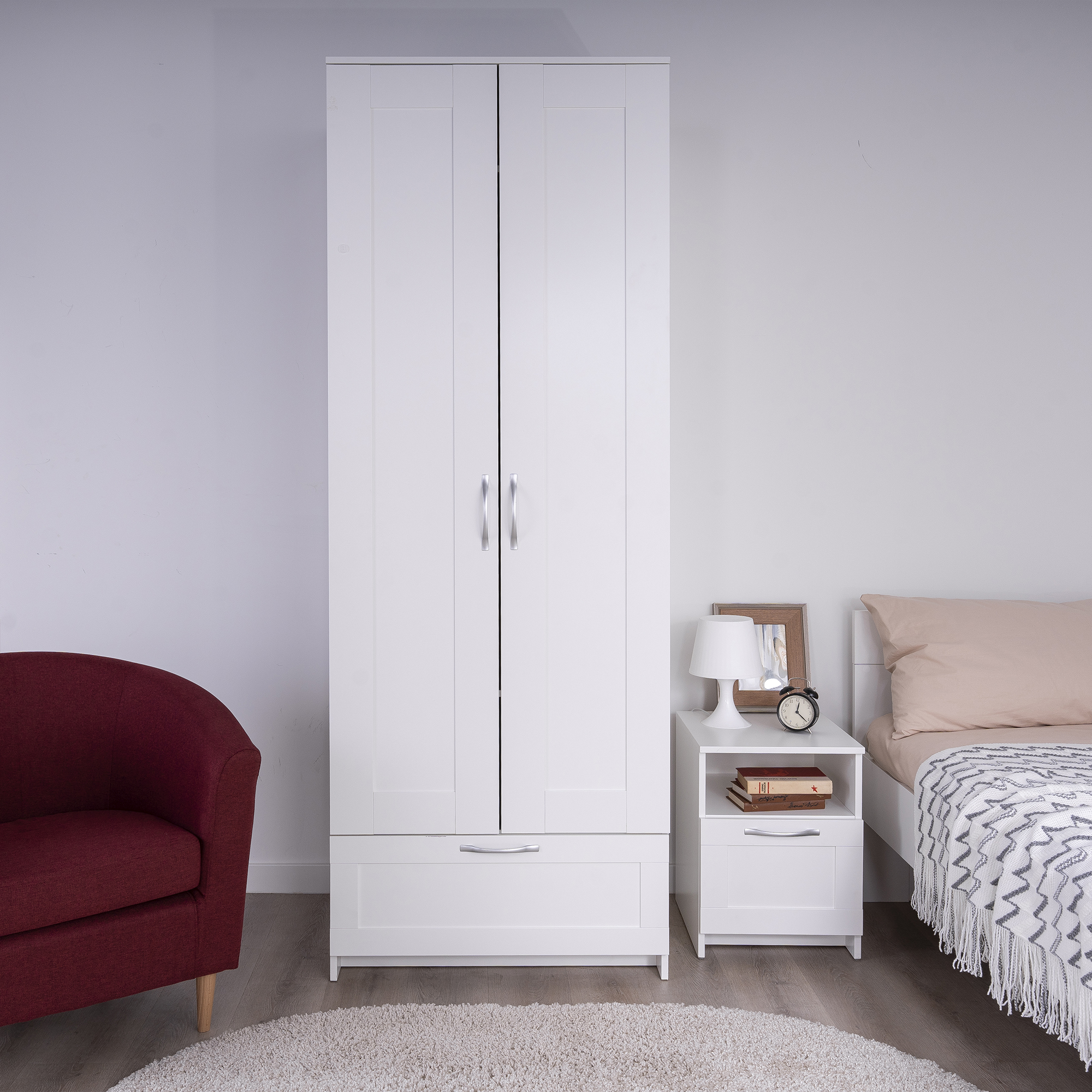 Шкаф СИРИУС двудверный белый с выдвижным ящиком — изображение 4