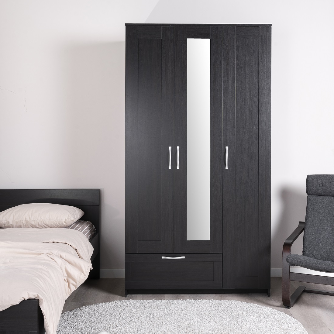 Шкаф СИРИУС трёхдверный с одним выдвижным ящиком и зеркалом, цвет Дуб Венге — изображение 4