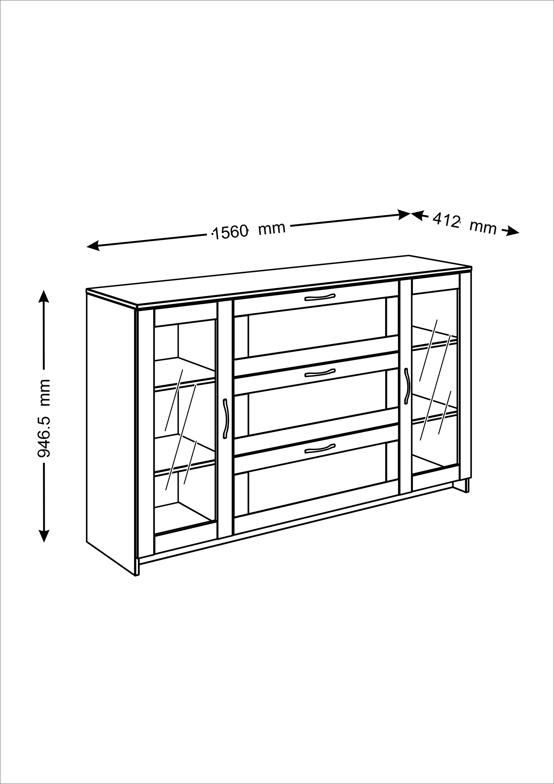 Тумба СИРИУС длинная с двумя стеклянными дверьми и тремя ящиками, цвет Дуб Венге — изображение 3